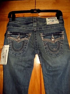True Religion Women's Straight Jeans Flap Pockets Chrome Decor Size 24 - Picture 1 of 8