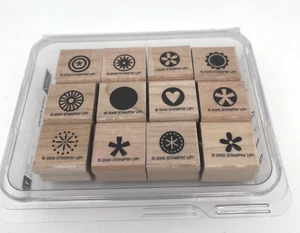 Stampin Up Little Pieces 2005 ausverkauft Gummi Holz Stempel 12er Set Kreise Formen - Bild 1 von 9