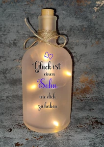 LED Leuchtflasche " Glück ist... Sohn " LED Geschenke - Bild 1 von 1