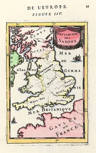 British Isles map by Mallet Saxon Heptarchy 1683 Original copperplate - Picture 1 of 4
