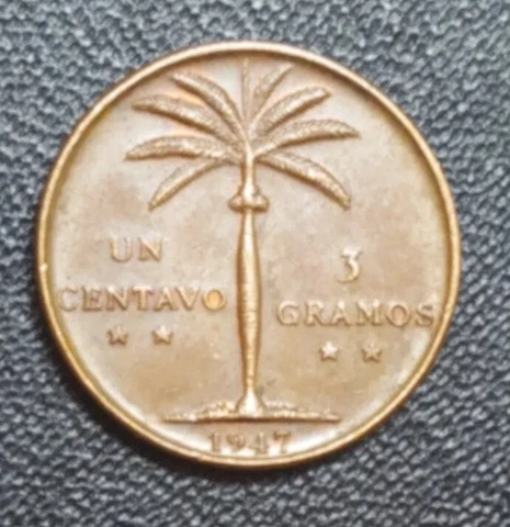 1947 DOMINICAN REPUBLIC 1 CENTAVO BRONZE COIN KM 17 PALM TREE XF+ HIGH GRADE Cover