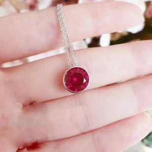 2 CT Solitaire Pink Ruby Bezel Set Pendant With Free Chain 14K White Gold FN - Picture 1 of 4