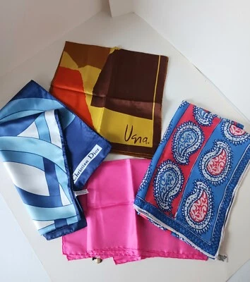 Lote Bufanda Vintage VERA Neumann Japón Rosa Seda Paisley Christian Dior Azul Satinado Foto 1 de 4