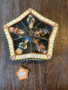 SET OF 5 CHRISTMAS ORNAMENTS-NEW IN BOX-HANDCRAFTED POLYRESIN/METAL-3 1/2" HIGH- - Picture 1 of 6