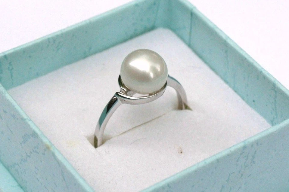 50 (15,9 mm Ø ) D 10 perle d'acqua dolce gioiello ARGENTO 925 VERO Anello - Immagine 1 di 1