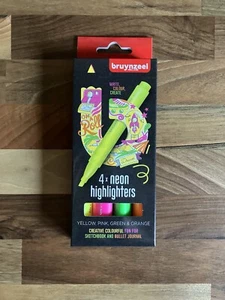 Bruynzeel Neon Highlighter Pen Set Pack of 4 New Yellow Pink Green Orange - Picture 1 of 3