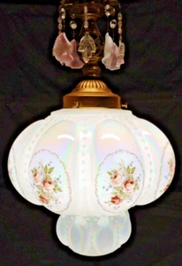 Falkenstein Rosa Opalescente Floral Burbuja Colgante Swag Lámpara Luz con Cristales - Imagen 1 de 10