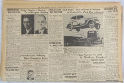 De colección 1938 Hell Riders Car Stunt Show - Periódico Mickey Martin Foto 1 de 4