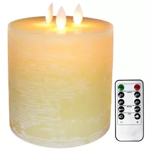 TELOSMA 3-Wick Large Flameless Flikering Pillar Candles with Remote timer Ivory - Picture 1 of 6