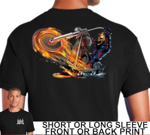 Biker On Fire Ghost Rider Classic American Motorcycle Chopper Men's T Shirt - Picture 1 of 13