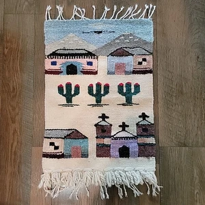 Vintage Mexiko Wandteppich Wandbehang Südwesten Kaktus 23x15in 1980er Souvenir - Bild 1 von 16