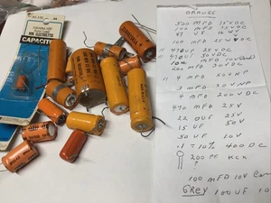 Lot Vintage Orange Capacitors 15-400 V Volts .1-500 MFD 470 uf - Picture 1 of 3
