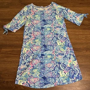 Vestido Lilly Pulitzer Preston Ocean Commotion Manga Corbata Algodón Pima Talla Mediana - Imagen 1 de 10