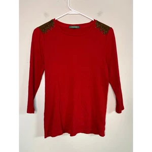 Camisa Ecuestre Lauren Ralph Lauren Gamuza Hombro Roja Dinero Antiguo Silenciosa Lujo M - Imagen 1 de 4