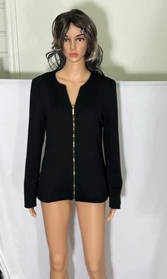 Blazer feminino Dana Buchman forrado com zíper completo jaqueta preta tamanho 8 novo sem etiquetas - Imagem 1 de 4