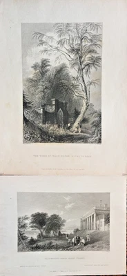 2 Grabados Bartlett 1838 Casa de Washington / Tumba Mount Vernon Virginia 8x10,5 Foto 1 de 4
