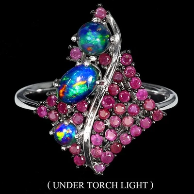 Anillo de plata de ley 925 ovalado ópalo negro 6x4 mm rubí piedras preciosas naturales tamaño 8 Foto 1 de 4