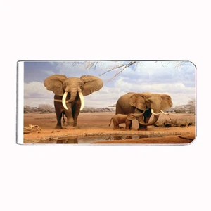 Metal Money Clip Bills Card Metal Holder Rectangle Elephant D 8 Nature - Picture 1 of 1