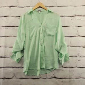 CAMISA EXPRESS PORTOFINO Mujer Pequeña Verde Menta Manga Larga Pestaña Enrollable - Imagen 1 de 9