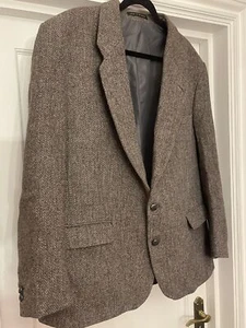 1970s DUNN & CO HARRIS TWEED SCOTISH WOOL SPECKLED GREY JACKET 44” Made In GB - Picture 1 of 14