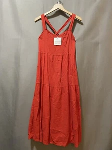 Neu mit Etikett Valentina Naldi gesmoktes Damen-Sommerkleid gekreuzter Rückenriemen Leinen Viskose Größe M rot - Bild 1 von 12