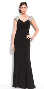JS Btq. Vtg Prom Dress S Sz 4 Jersey Ruched Beaded Cap Evening Dress Party - Picture 1 of 12