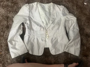 Armani Collezioni WhiteSilk Lined Pinstripe Blazer Jacket Womens Size 10 Or 46 - Picture 1 of 5