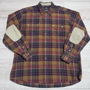 WILLIS & GEIGER Flannel ELBOW PATCH Plaid Ranch Work Field Mens XLT Tall Shirt - Picture 1 of 11