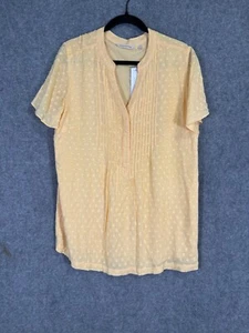 Soft Surrounding Top Women L OffshoreYellow Short Sleeve Swiss Dot Peasant - Picture 1 of 8