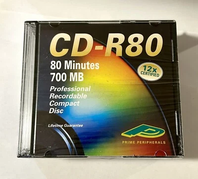 NOS 10 Pack of CD-R80 Prime Peripherals 80 min 700 MB Black Discs w/ Jewel Cases - Image 1 of 2