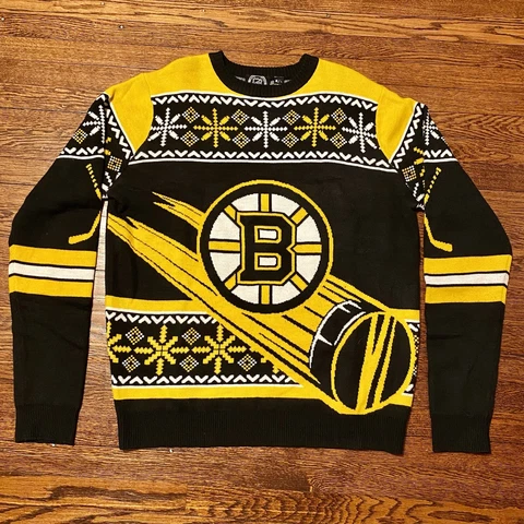 NHL Boston Bruins Klew Thematic Crewneck Ugly Sweater- Mens L- Black. *PRISTINE* Cover
