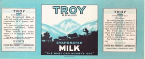Vintage Can Label Troy Evaporated Milk United Milk Products Cleveland, Ohio - Picture 1 of 2