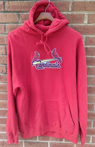 MAJESTIC MENS ST LOUIS CARDINALS REDBIRD DUGOUT HOODED SWEATSHIRT HOODIE L LARGE Cover