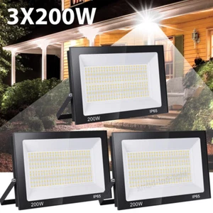 3x 200W LED Flood Light Outdoor Security Spotlight Landscape Garden Yard Lamp - Picture 1 of 7