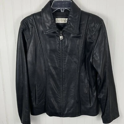 Chaqueta Blazer Jones New York Cremallera Completa Mantequilla Cuero Genuino Suave Negra Mediana Foto 1 de 4