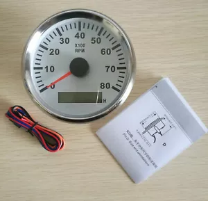 85MM White Tachometer with Hour Meter 8000RPM for Gas and Diesel Engine Red LED - Picture 1 of 7