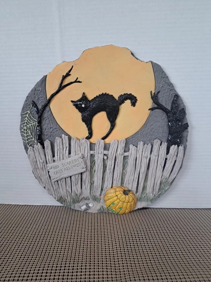 Colgador de letrero de puerta redondo de Halloween de cerámica de 12" decoración de pared gato negro Foto 1 de 4