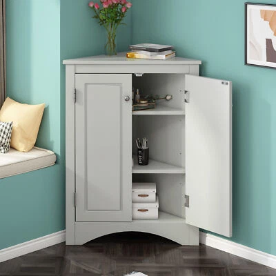 Corner Storage Cabinet w/Doors & 3 Adjustable Shelves Freestanding Floor Cabinet - Image 1 of 4