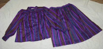 Vintage Liz Claiborne Skirt Set - Size 14 - Purple Stripe Print - Image 1 of 4