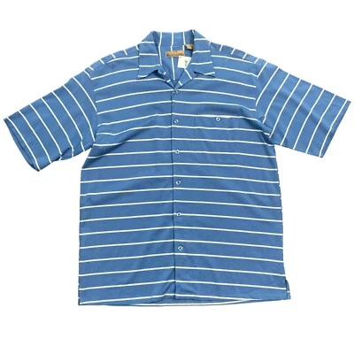 Рубашка мужская Bobby Chan большая синяя для гольфа шелковая для лагеря на пуговицах новая с ценниками - Изображение 1 из 4