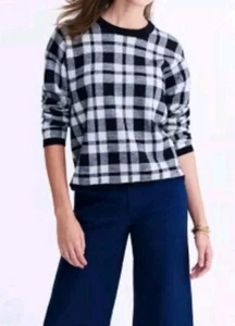 Madewell 100% Merino Wool Plaid Button Back Sweater Sz.XXS Gingham Navy/White - Picture 1 of 15