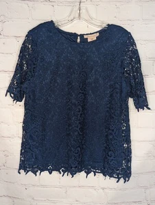 Philosophy Women's Floral Lace Overlay Short Sleeve Keyhole Back Blouse Size M - Picture 1 of 9