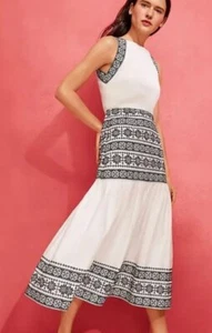 NUEVO VESTIDO MAXI MIDI HALTER BORDADO BLANCO NEGRO ANN TAYLOR TALLA 0 - Imagen 1 de 7