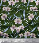 Soimoi Green Velvet Fabric Arrow & Anemone Floral Printed Craft-L7t