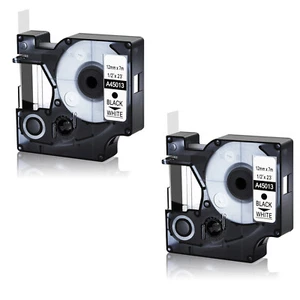 2PK For DYMO 1/2'' D1 45013 Black on White Label Tape LabelManager 100 160 250 - Picture 1 of 12