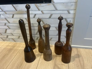 Set Of 6 Vintage Antique Wooden Masher Pestles Primitive Decor Solid Wood - Picture 1 of 6