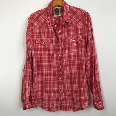 Forever 21 Mens Shirt Red Pearl Snap Long Sleeve Collar Western Grunge EX Cotton - Image 1 of 4