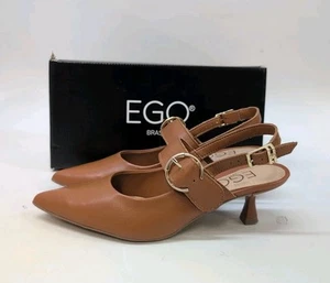 EGO Slingback Pointed Toe Mid Heel Pumps Shoes Women’s US 5 Brown (61016) - Picture 1 of 11