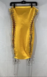 Akira Womens Yellow Solid Lace Up Dress Size Large - Picture 1 of 5