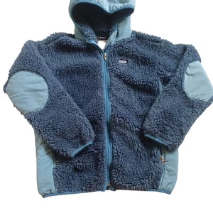 Patagonia Kids Vintage Retro Deep Pile Hooded Jacket Elbow Patches Youth Large - Picture 1 of 11